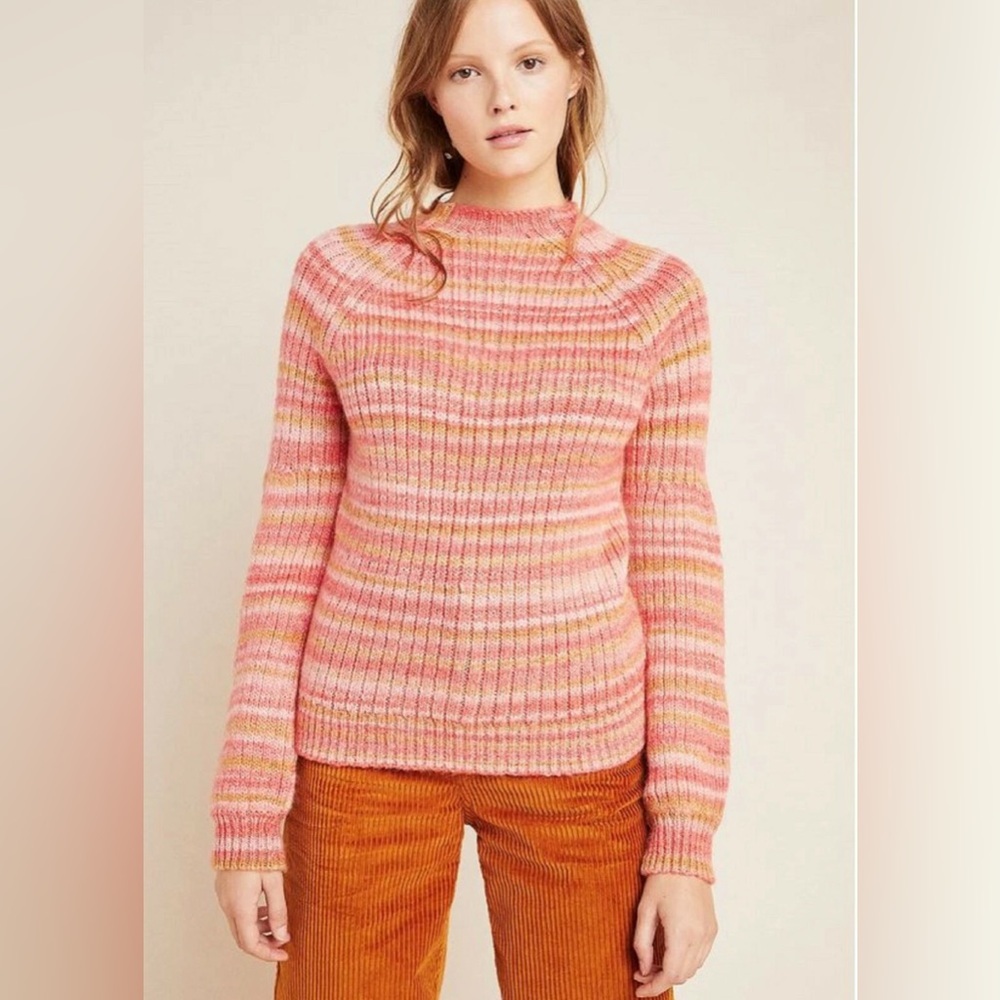 Anthropologie T. La Drea Pink Space Dyed Mock Neck Knit Sweater